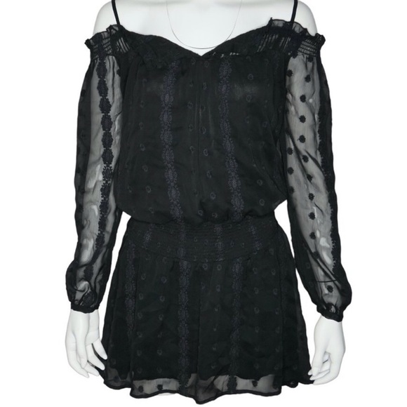 Free People blackMini Dress Boho Off-Shoulder Lined Elastic Waist.🖤 - Picture 7 of 7